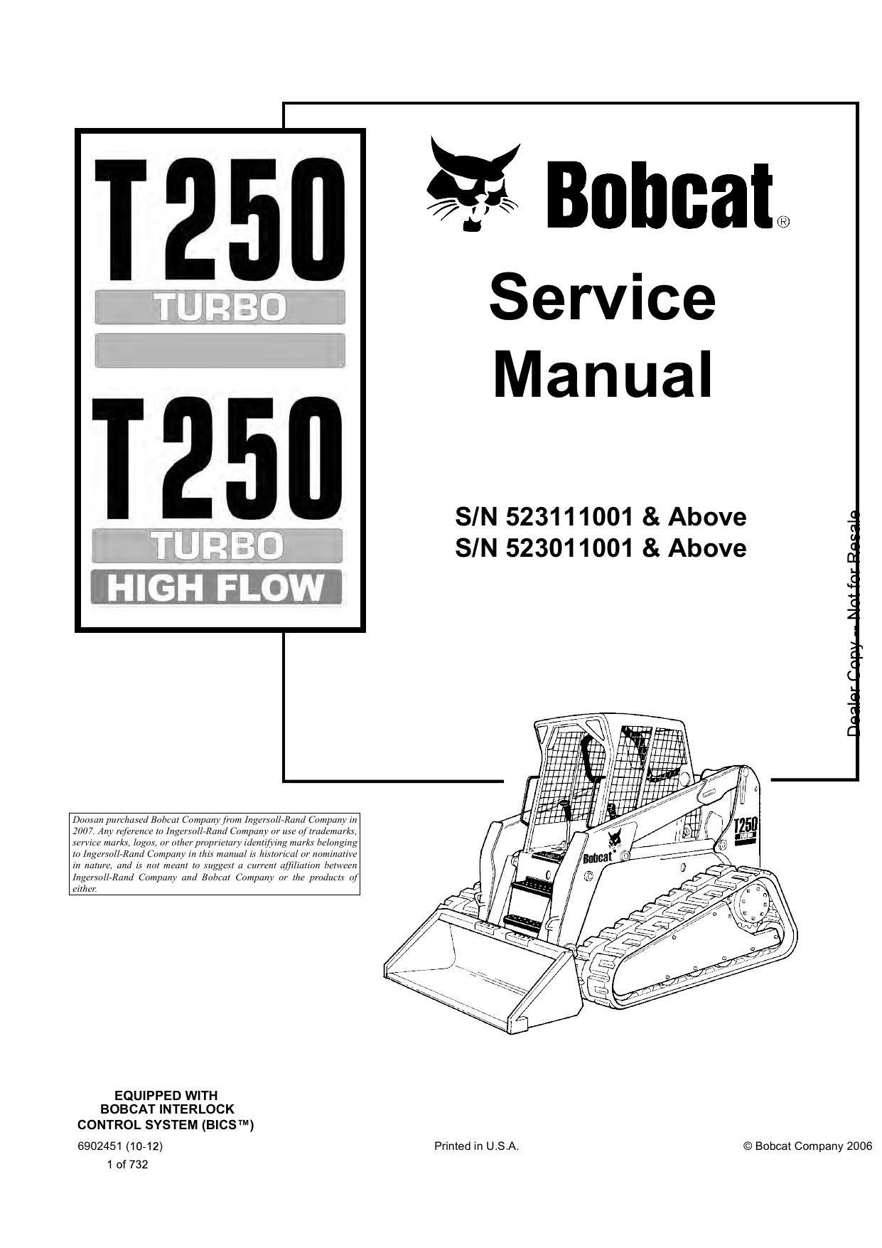 T250 Compact Track Loader Service Manual Bobcat